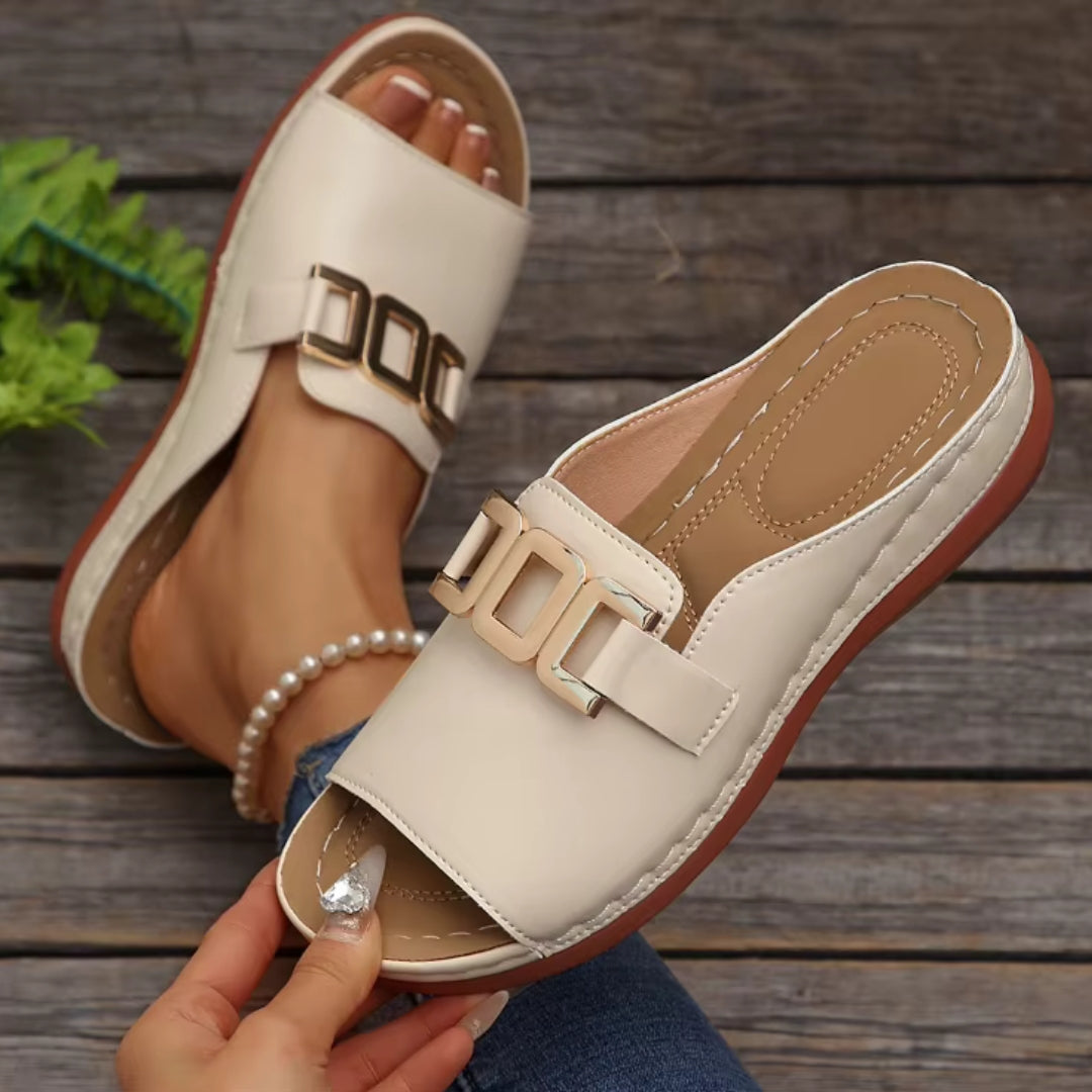 Plattform-Slipper für Damen ⎜ Modische Wedges mit Ketten-Design und dickem Absatz für den Sommer