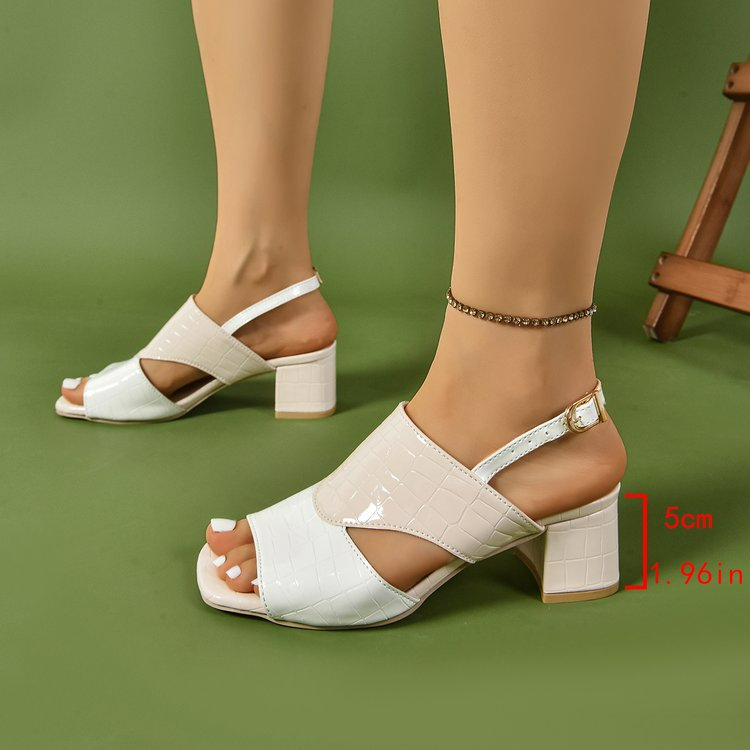 Damen Sandalen mit Blockabsatz ⎜ Modische Schuhe mit verstellbarem Riemen und Croco-Optik