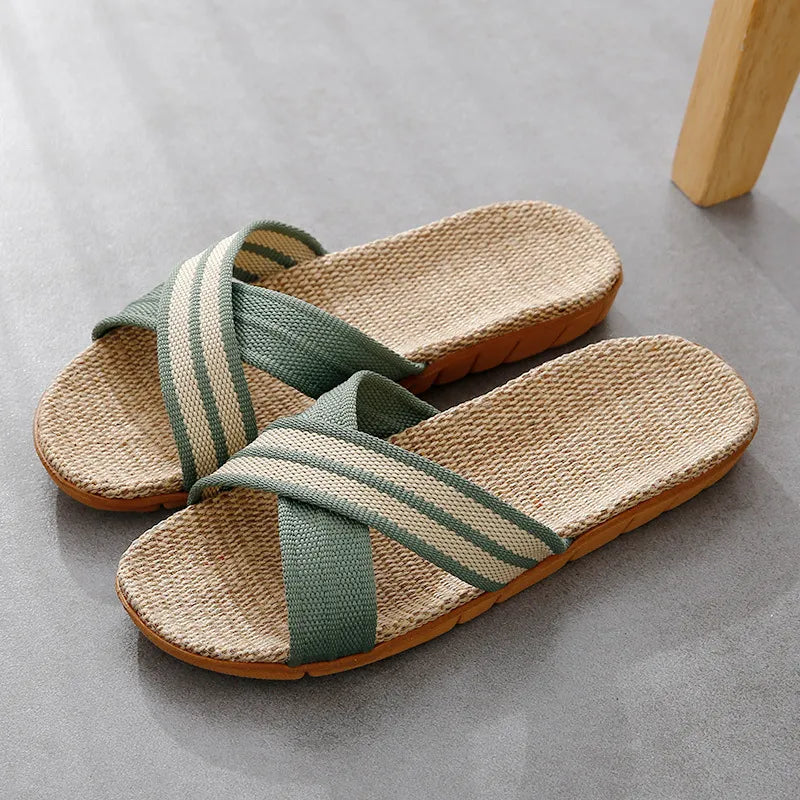 Linnen Slipper für Herren ⎜ Bequeme Hausschuhe mit rutschfester Sohle und atmungsaktivem Design