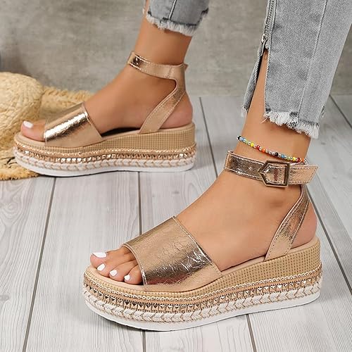 Keilsandaletten für Damen ⎜ Luftige Sommerschuhe mit Cut-Out-Design und offener Fischmaul-Spitze