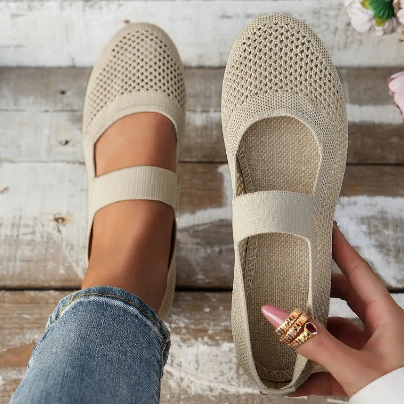 Flache Ballerinas für Damen ⎜ Atmungsaktive Schuhe mit elastischem Riemen und bequemem Tragegefühl