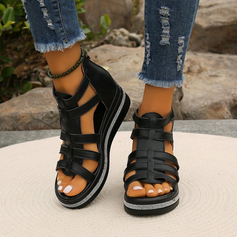 Plateausandalen für Damen ⎜ Sommerliche Keilschuhe mit Glitzerdetails und bequemer Riemchenkonstruktion