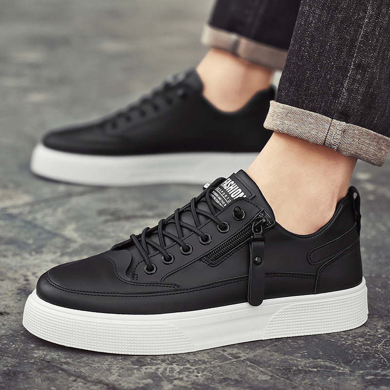 Herren Slip-On Sneakers ⎜ Bequeme Freizeit-Schuhe aus Kunstleder mit modischem Reißverschluss-Design