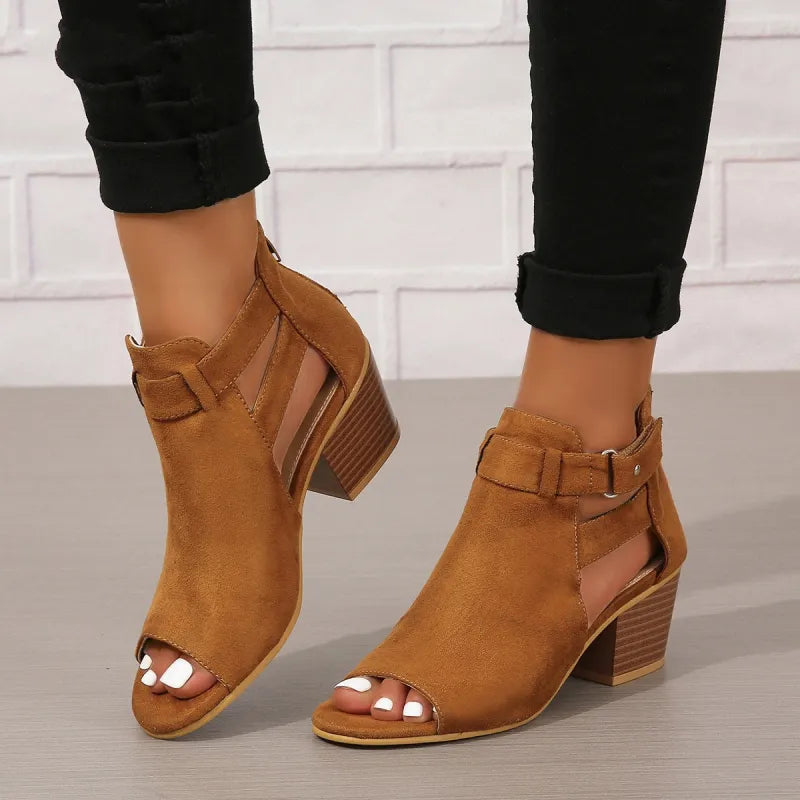High Heel Sandalen für Damen ⎜ Elegante Sommerschuhe mit Blockabsatz und Schnalle für Büro und Freizeit