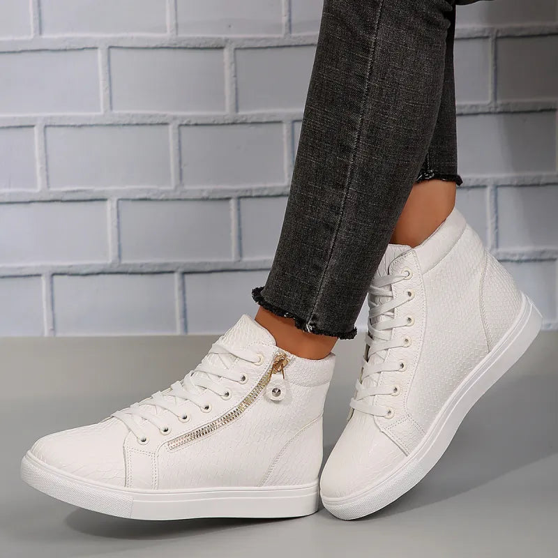 High-Top Sneaker für Damen ⎜ Bequeme Schuhe mit Reißverschluss und Schnürung für Alltag und Komfort