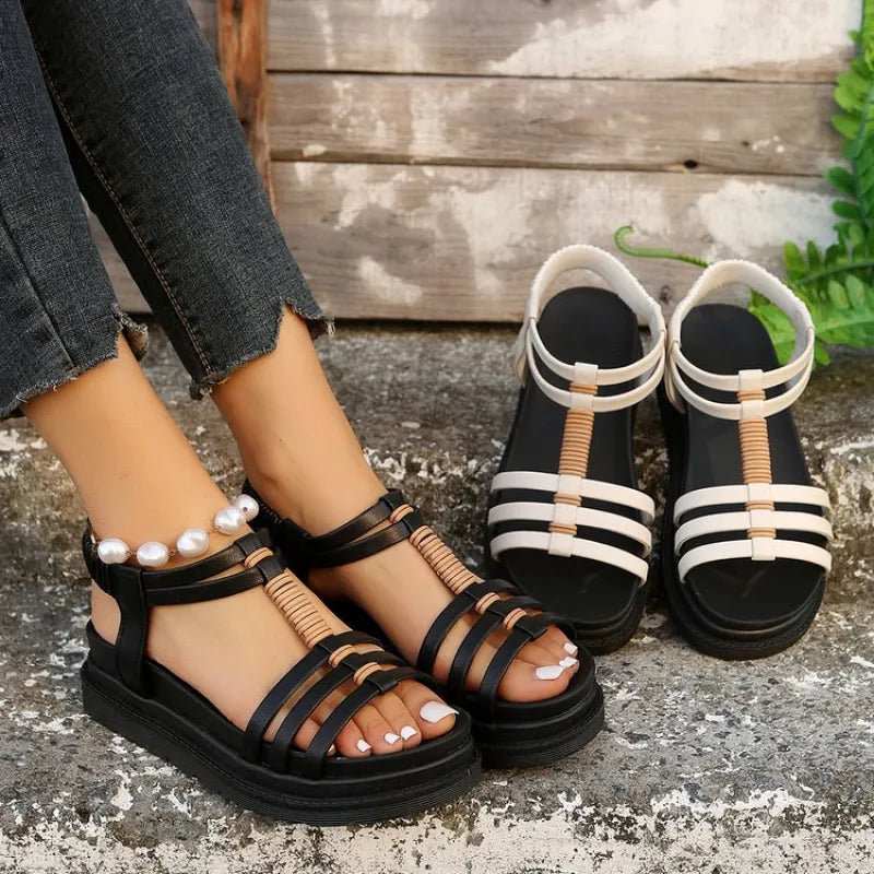 Keilsandaletten für Damen ⎜ Bequeme Plateauschuhe mit Keilabsatz und erhöhter Sohle für große Größen