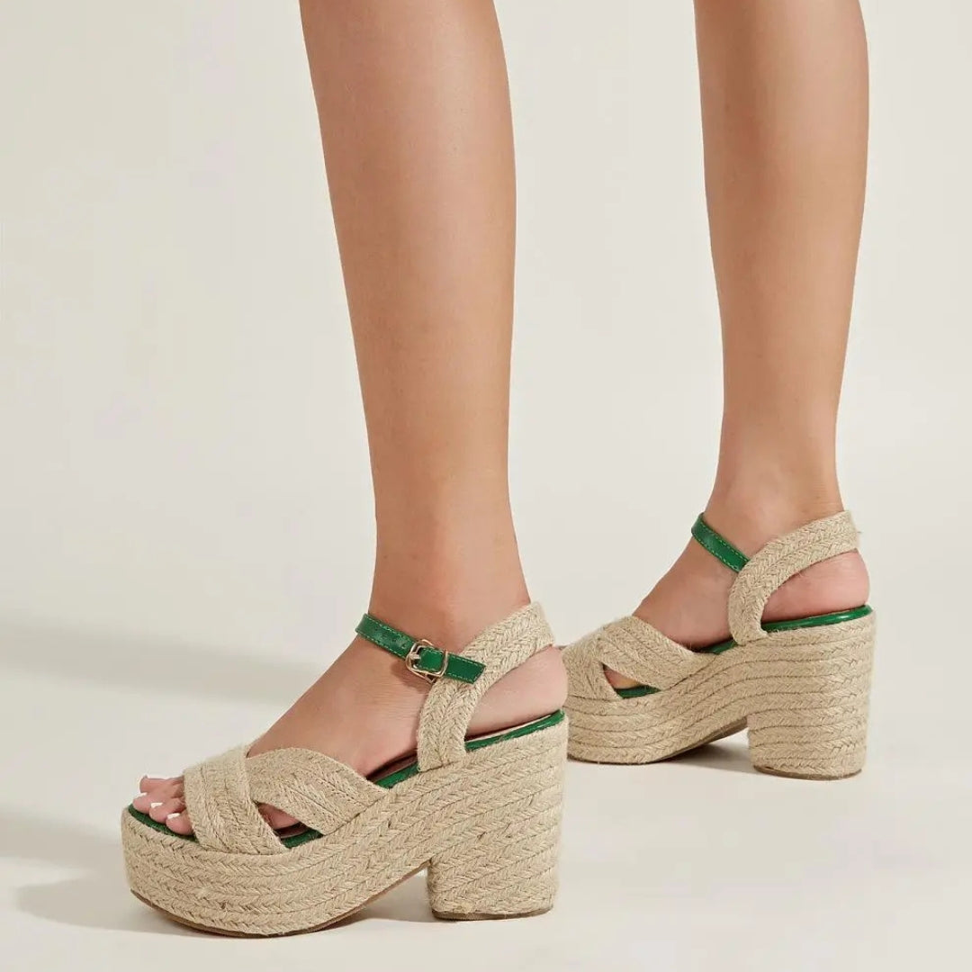 Plateausandalen für Damen ⎜ Sommerliche Keilschuhe mit Juteseil und Bequemem Blockabsatz für Alltag