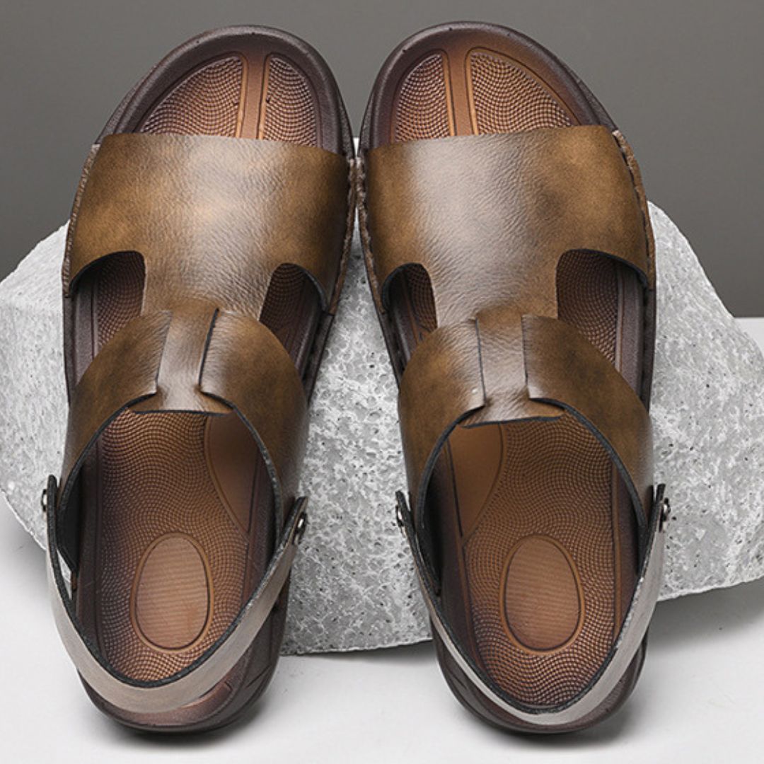 Herren Sandalen ⎜ Bequeme Leder-Schuhe im Römischen Stil mit verstellbarem Riemen für den Sommer