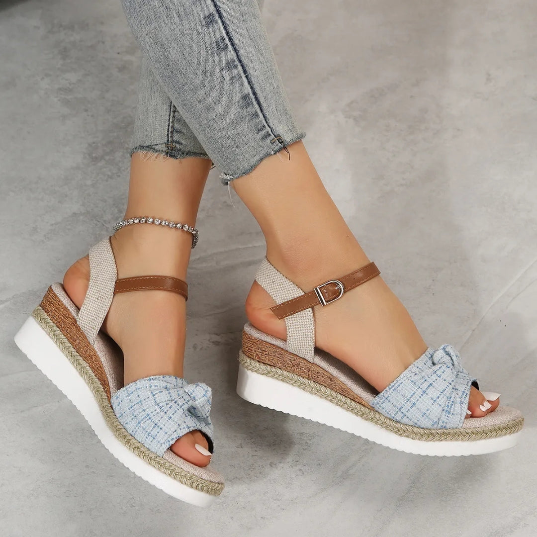 Keilabsatz Sandalen für Damen ⎜ Stylische Plateauschuhe mit Verstellbarem Riemen und Geflochtener Sohle