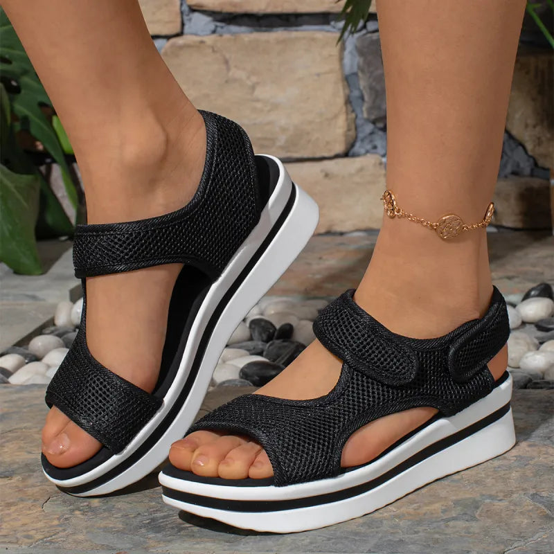 Plattform-Sandalen für Damen ⎜ Komfortable Velcro-Straps mit Zehenfreischnitt für den Sommer