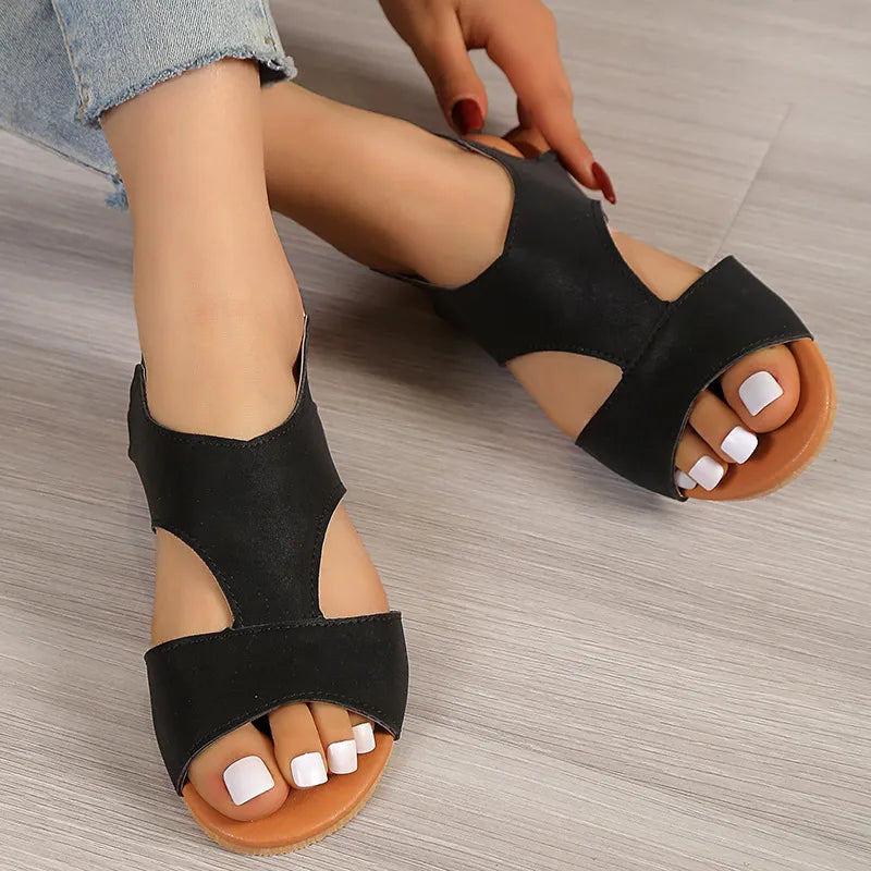 Damen Flache Sandalen ⎜ Bequeme Schuhe mit Riemen und offenem Zehenbereich für den Casual-Look