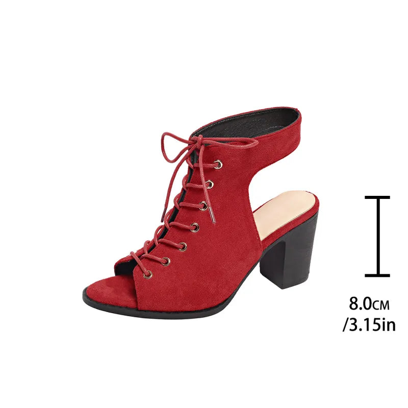 Damen Schnürsandalen mit Blockabsatz ⎜ Modische Sommerschuhe mit offener Spitze und bequemer Passform