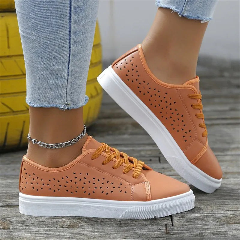 Flache Sneaker für Damen ⎜ Bequeme Schuhe mit Durchbrochenem Design für den Sommer und Freizeit