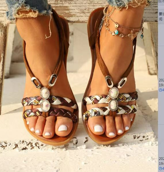 Damen Outdoor-Sandalen ⎜ Flache Komfortsohle mit Geflochtenem Design und Geeignet für Große Größen