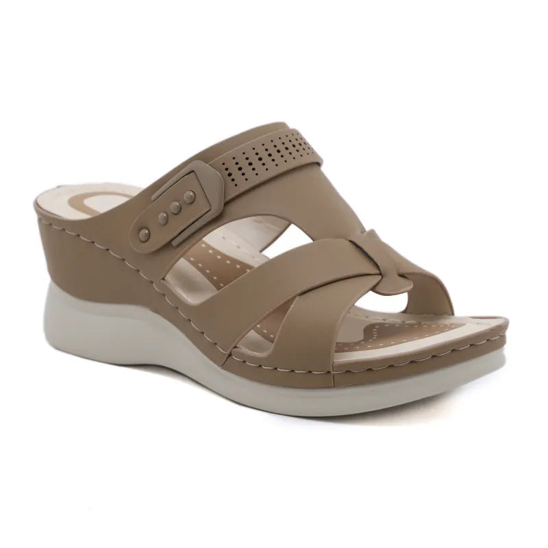 Damen Keilabsatz Sandalen ⎜ Bequeme Sommerschuhe mit Kreuzriemen und Rutschfester Sohle für Alltag & Strand