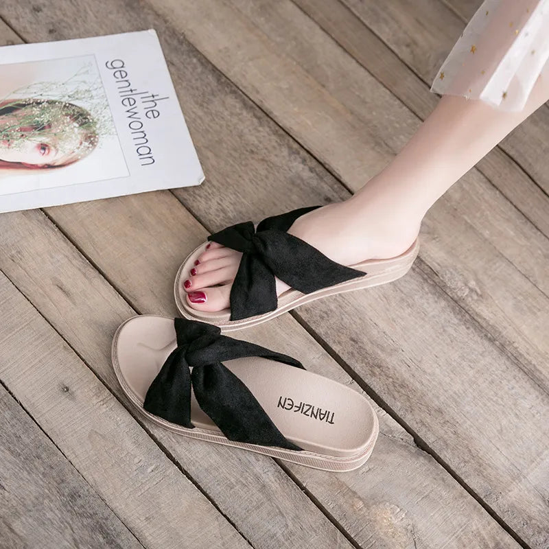 Damen Sandalen im Sommerstil ⎜ Bequeme Schuhe mit Schleifen-Design für einen lässigen Look
