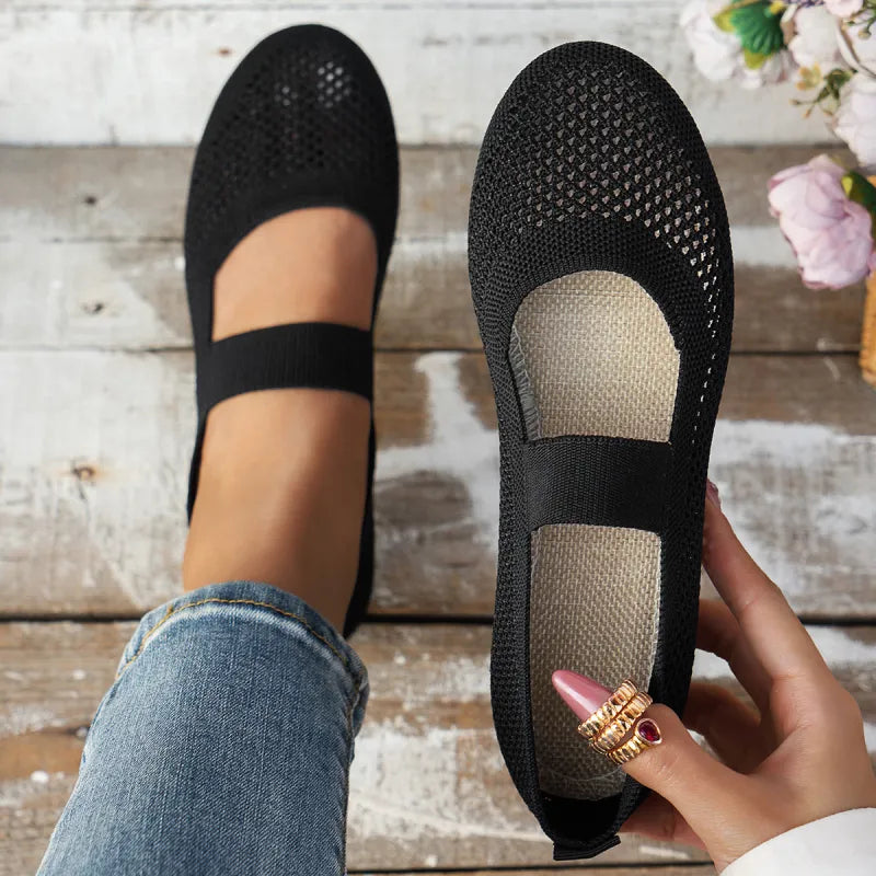 Flache Ballerinas für Damen ⎜ Atmungsaktive Schuhe mit elastischem Riemen und bequemem Tragegefühl
