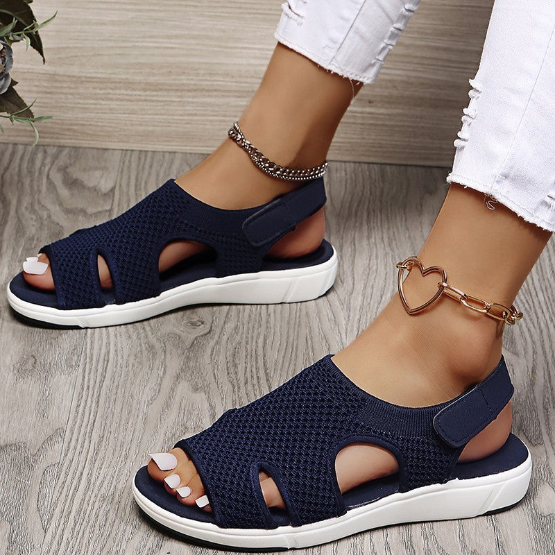 Damen Flachsandalen ⎜ Bequeme Schuhe mit atmungsaktivem Netzgewebe und modischen Details