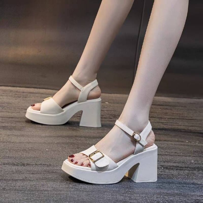 Damen Plateau Sandalen mit Blockabsatz ⎜ Stylische Schuhe mit verstellbarem Riemen und hohem Tragekomfort