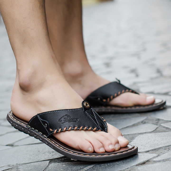 Herren Zehentrenner für den Sommer ⎜ Bequeme Sandalen aus Leder mit rutschfester Sohle und stylishen Details