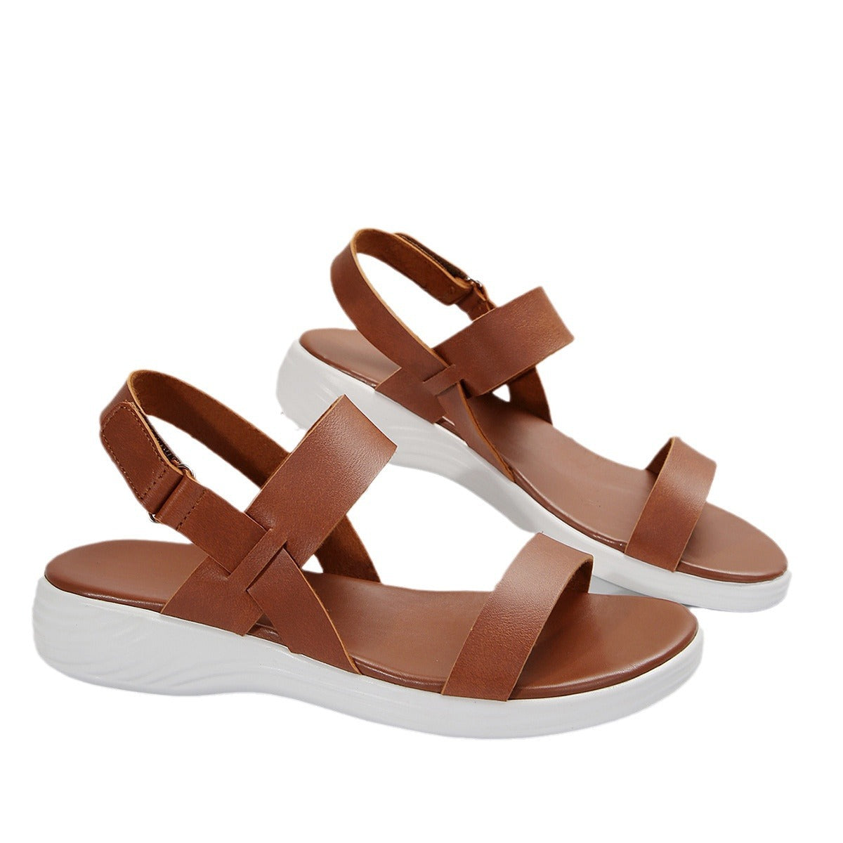 Damen Sandalen mit flacher Sohle ⎜ Bequeme Sommerschuhe mit offenem Zehenbereich und verstellbarem Riemen