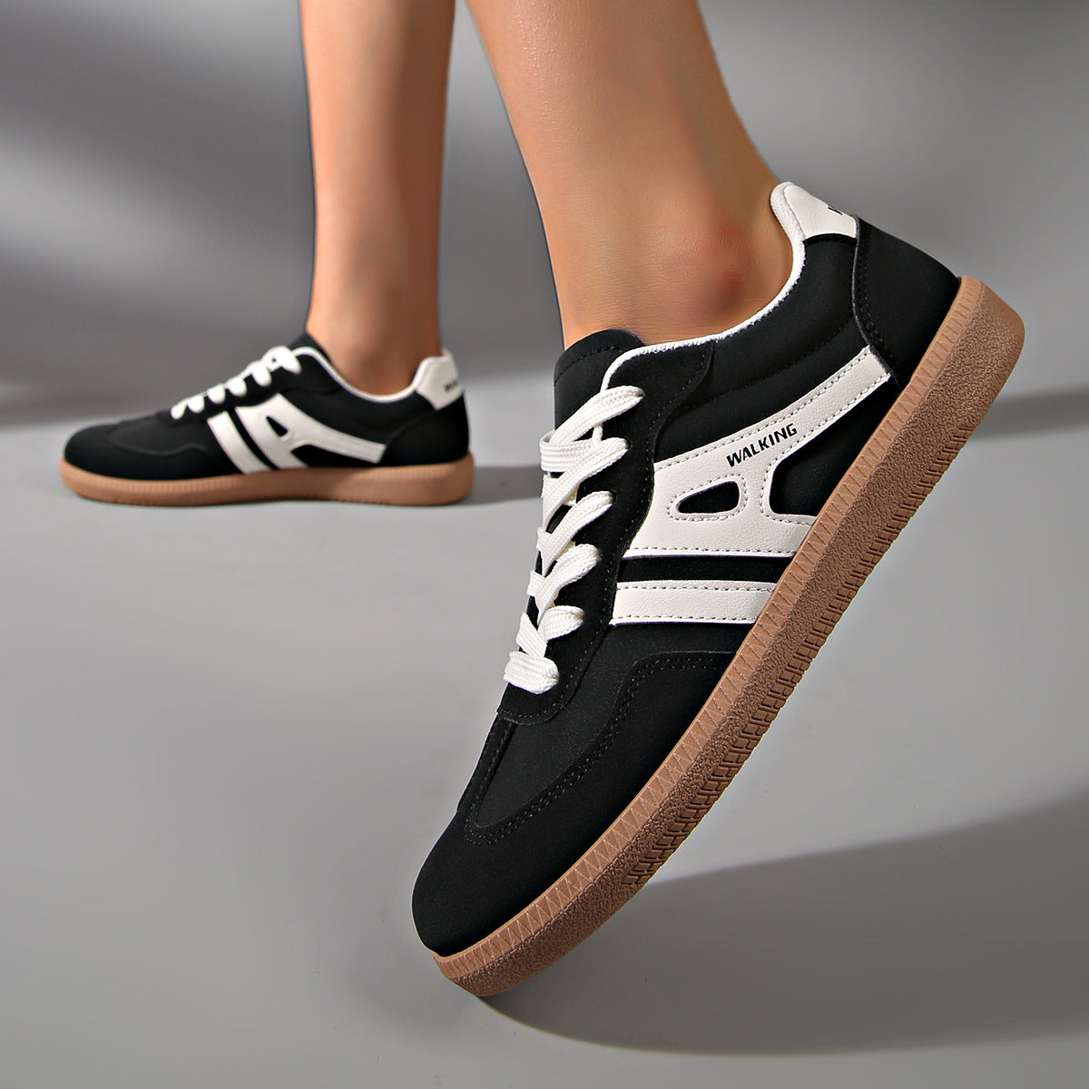 Damen Retro Sneaker ⎜ Bequeme Schnürschuhe mit Kontrastfarben und strapazierfähiger Sohle