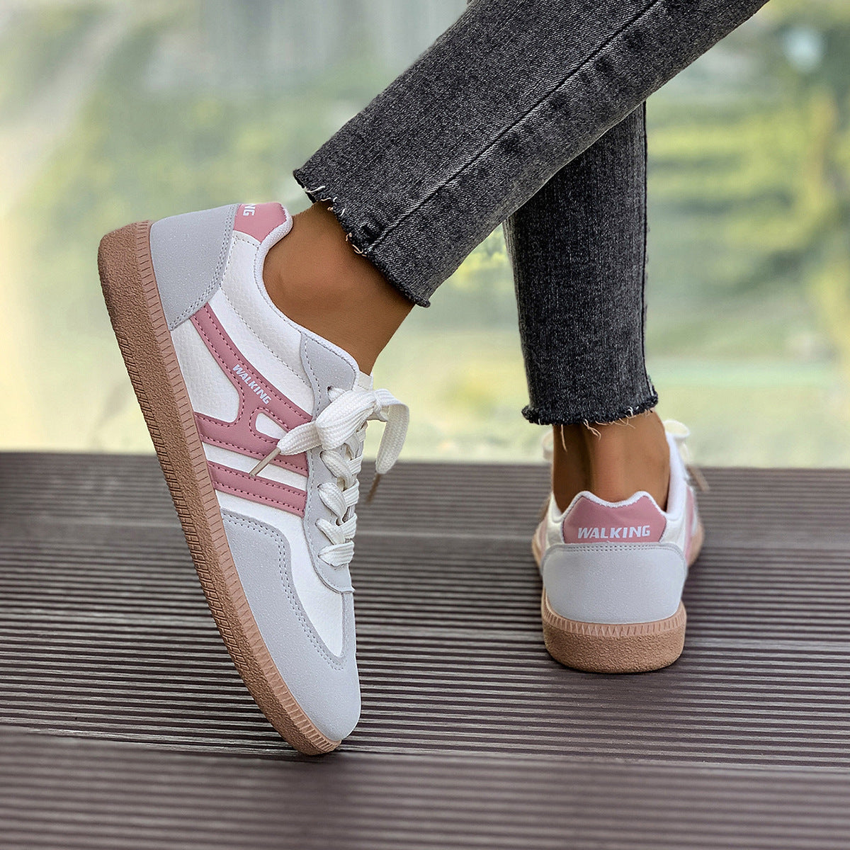 Damen Retro Sneaker ⎜ Bequeme Schnürschuhe mit Kontrastfarben und strapazierfähiger Sohle