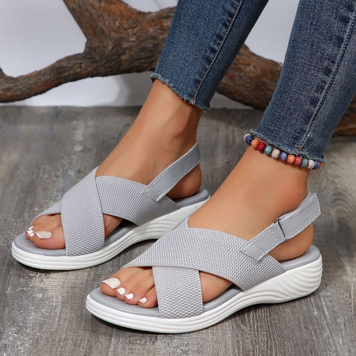 Damen Wedge Sandalen ⎜ Bequeme Schuhe mit Netzgewebe und Riemen für einen lässigen Look
