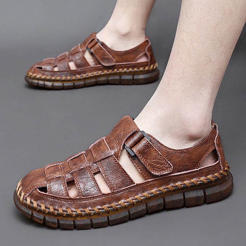 Herren Sandalen ⎜ Bequeme Leder-Schuhe im Retro-Design mit verstellbarem Riemen für den Sommer