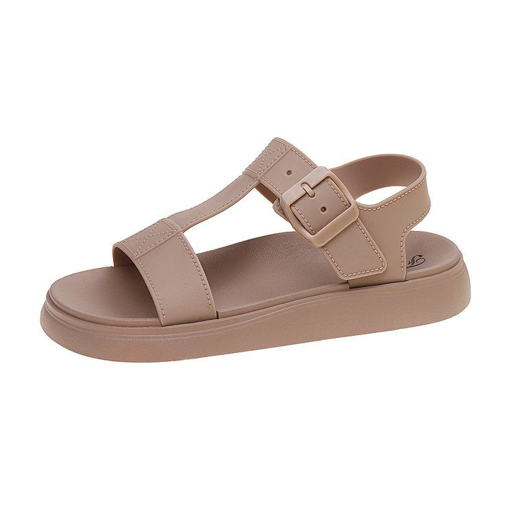 Damen Sandalen mit Schnalle ⎜ Stylische Sommerschuhe mit rutschfester Sohle und bequemem I-Riemen-Design