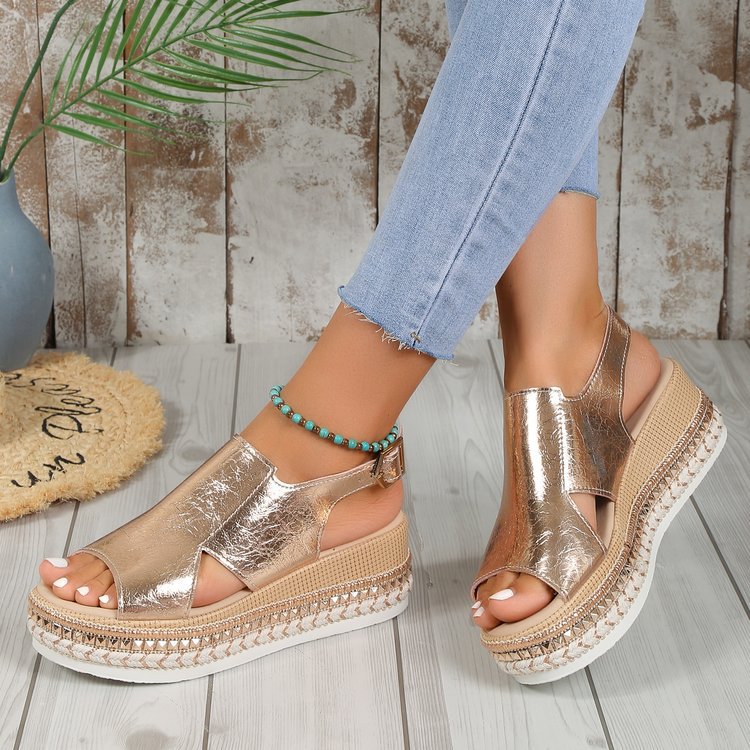 Damen Plateausandalen ⎜ Bequeme Sommerschuhe mit Bastsohle und Offener Zehenpartie für Alltag & Freizeit