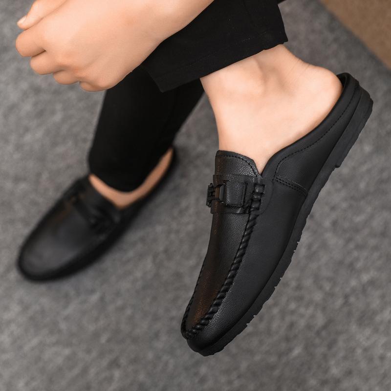 Herren Mokassins für den Sommer ⎜ Bequeme Slipper aus Leder mit Verstellbarem Riemen und Rutschfester Sohle