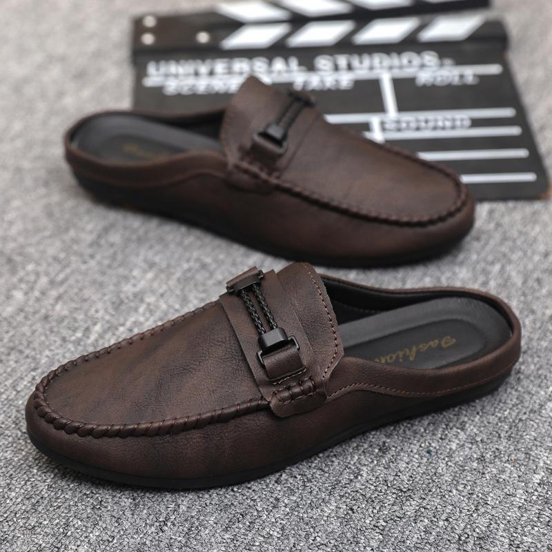 Herren Mokassins für den Sommer ⎜ Bequeme Slipper aus Leder mit Verstellbarem Riemen und Rutschfester Sohle