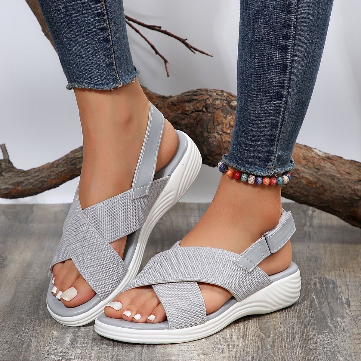 Damen Wedge Sandalen ⎜ Bequeme Schuhe mit Netzgewebe und Riemen für einen lässigen Look