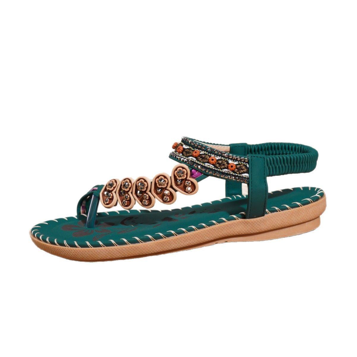 Boho Sandalen für Damen ⎜ Bequeme Sommerschuhe mit Strass und Zehentrenner für Alltag & Strand