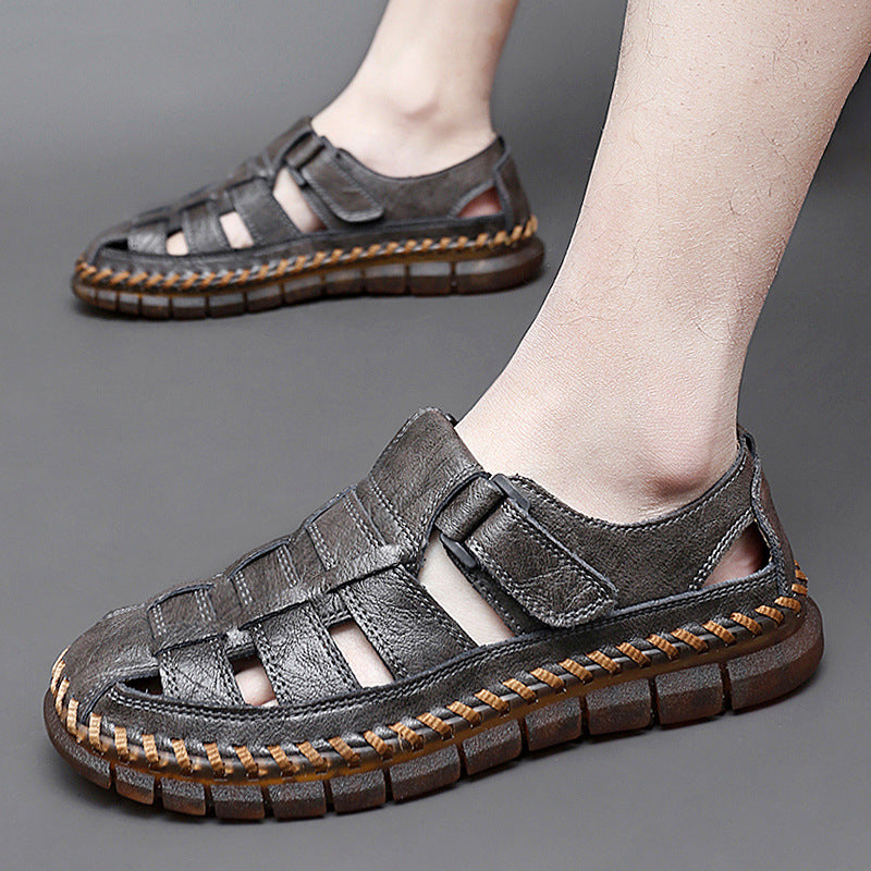 Herren Sandalen ⎜ Bequeme Leder-Schuhe im Retro-Design mit verstellbarem Riemen für den Sommer