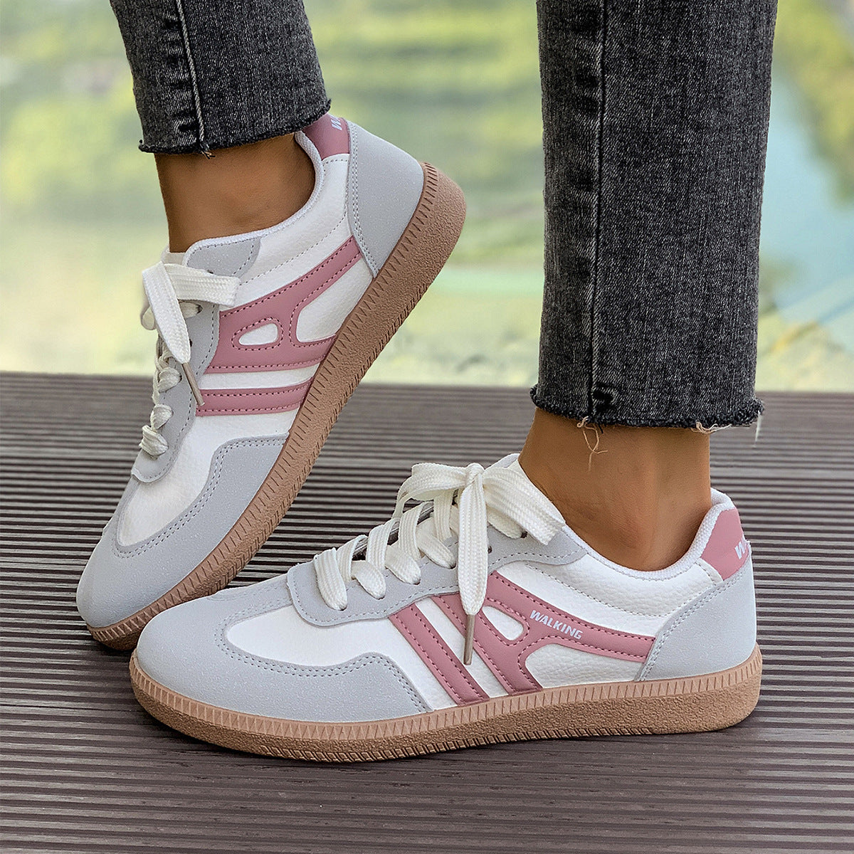 Damen Retro Sneaker ⎜ Bequeme Schnürschuhe mit Kontrastfarben und strapazierfähiger Sohle