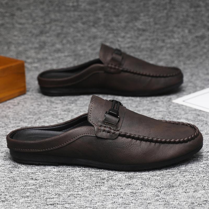 Herren Mokassins für den Sommer ⎜ Bequeme Slipper aus Leder mit Verstellbarem Riemen und Rutschfester Sohle