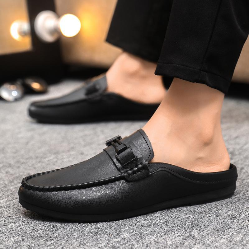 Herren Mokassins für den Sommer ⎜ Bequeme Slipper aus Leder mit Verstellbarem Riemen und Rutschfester Sohle