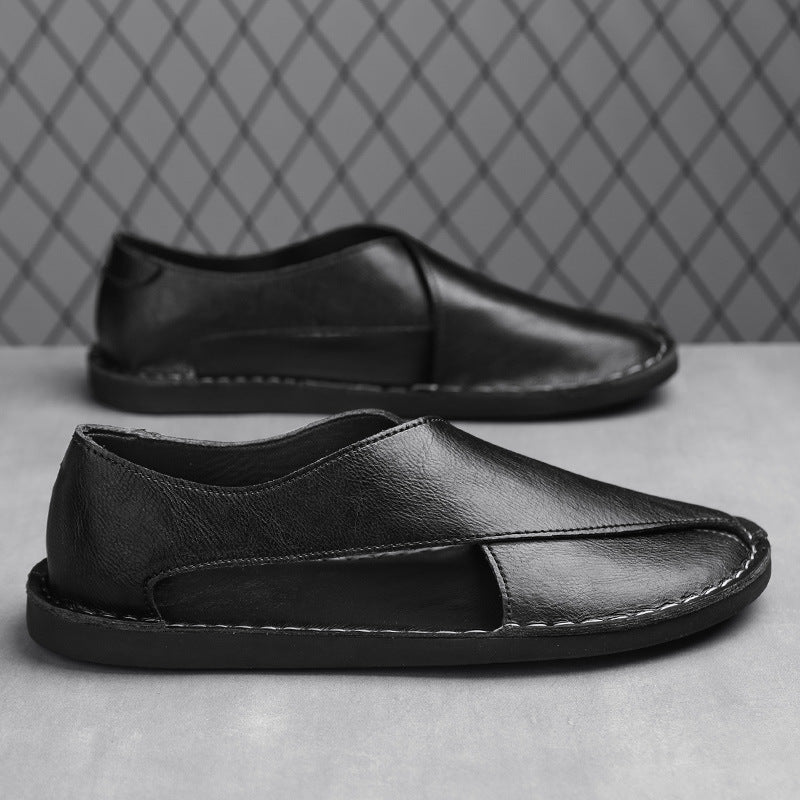 Ledersandalen für Herren ⎜ Bequeme Ein-Pedal-Strandschuhe aus atmungsaktivem Echtleder