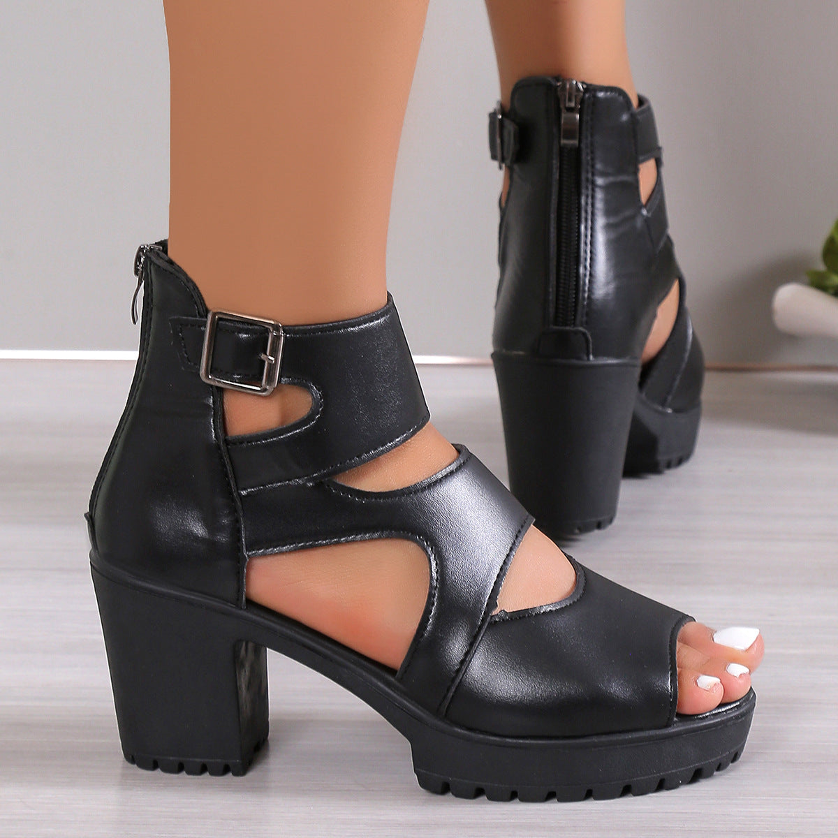 High Heel Sandalen für Damen ⎜ Modische Plateauschuhe mit Blockabsatz und Cut-Out-Design für Party & Alltag