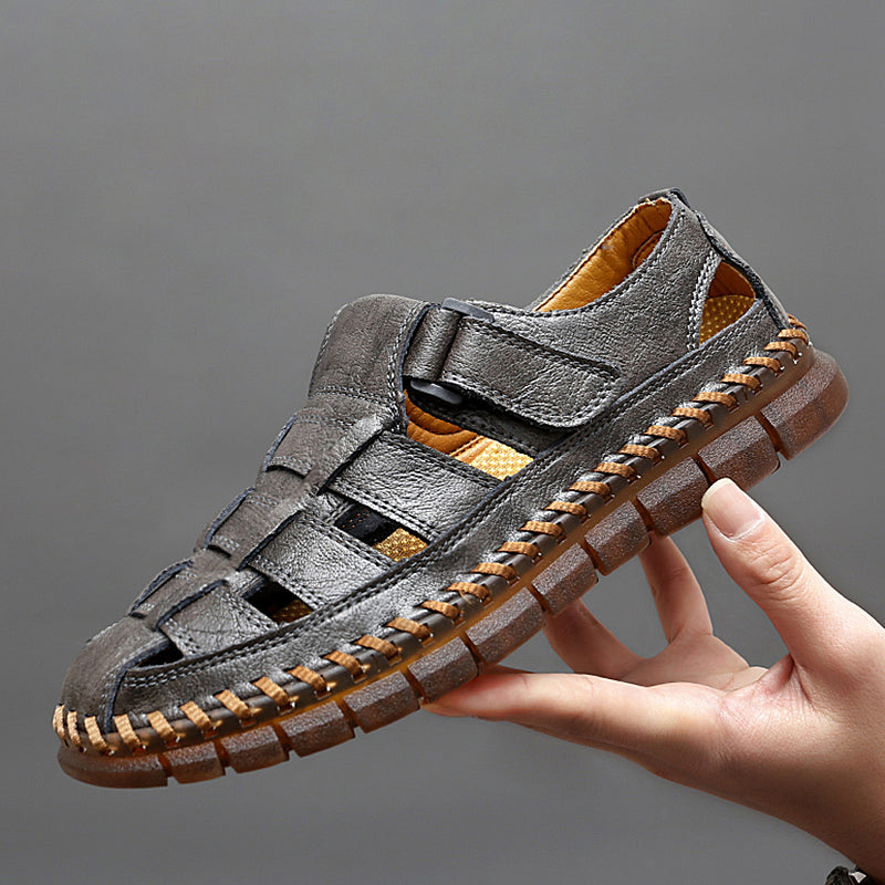 Herren Sandalen ⎜ Bequeme Leder-Schuhe im Retro-Design mit verstellbarem Riemen für den Sommer