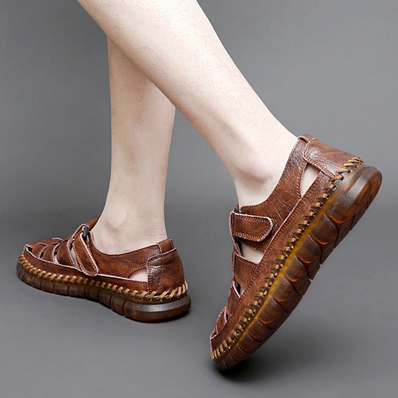 Herren Sandalen ⎜ Bequeme Leder-Schuhe im Retro-Design mit verstellbarem Riemen für den Sommer