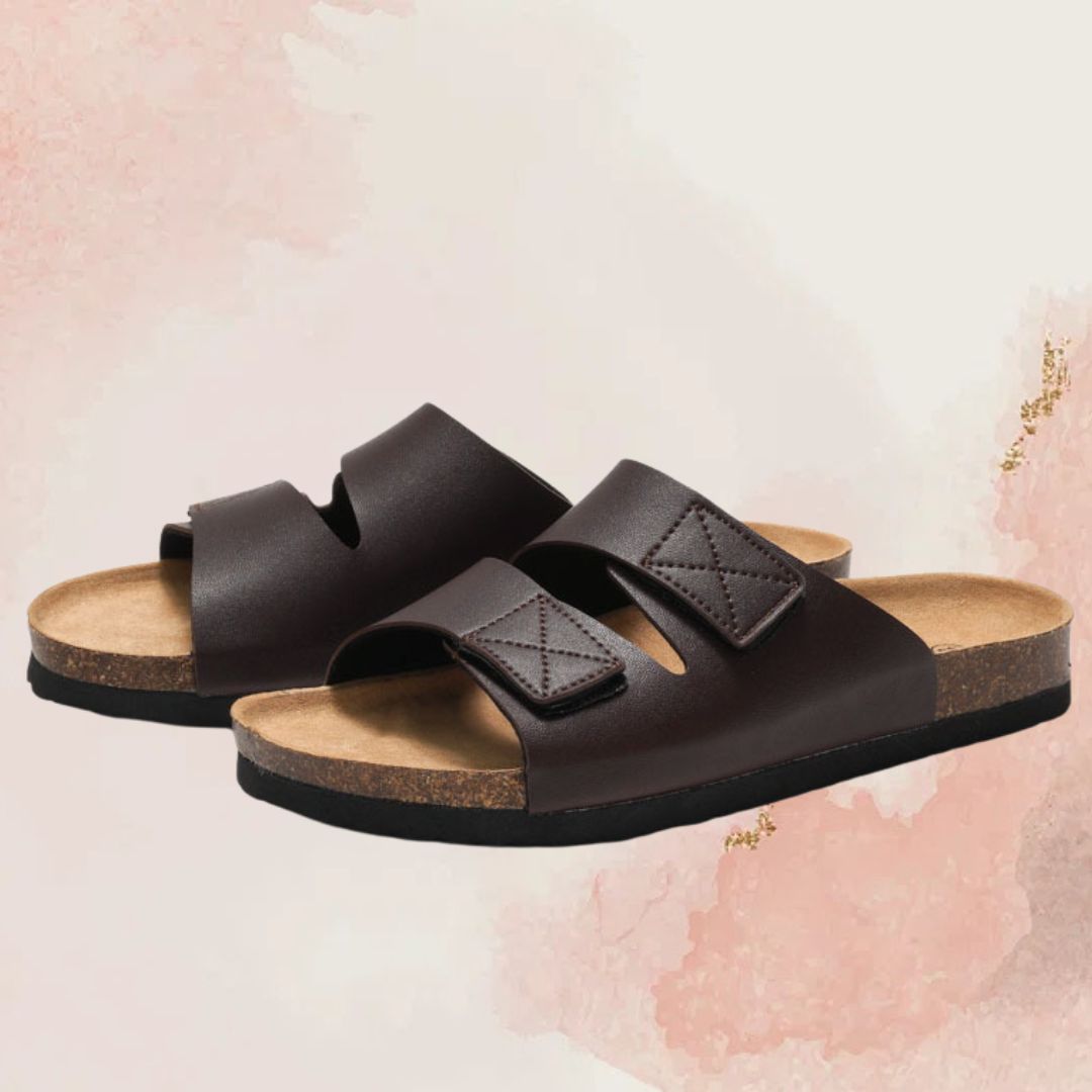 Herren Kork-Slipper ⎜ Bequeme Sandalen mit verstellbarem Klettverschluss für optimalen Halt