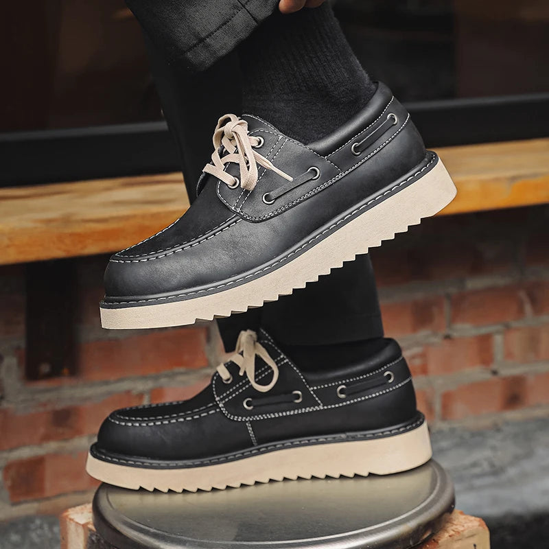 Herren Schnürschuhe ⎜ Robuste Leder-Schuhe im Retro-Stil für Freizeit und Alltag