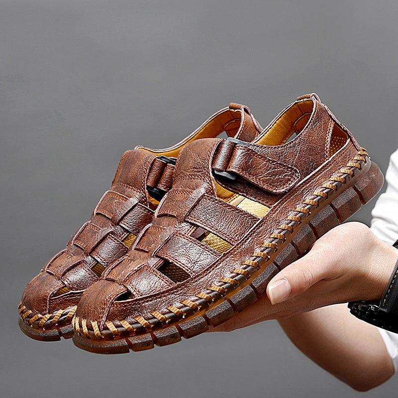 Herren Sandalen ⎜ Bequeme Leder-Schuhe im Retro-Design mit verstellbarem Riemen für den Sommer