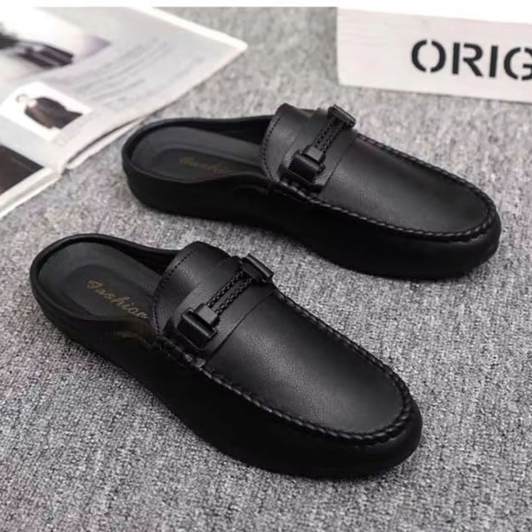 Herren Mokassins für den Sommer ⎜ Bequeme Slipper aus Leder mit Verstellbarem Riemen und Rutschfester Sohle
