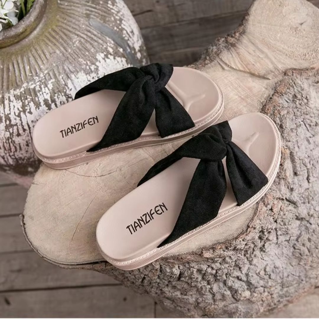 Damen Sandalen im Sommerstil ⎜ Bequeme Schuhe mit Schleifen-Design für einen lässigen Look