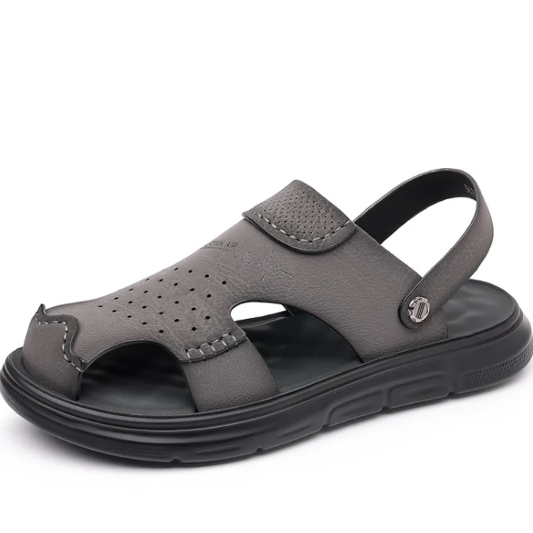Herren Sandalen ⎜ Bequeme Leder-Schuhe mit verstellbarem Riemen und rutschfester Sohle für den Sommer