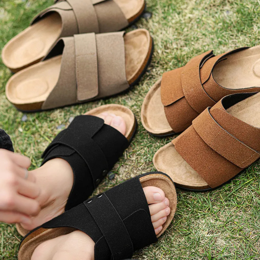 Herren Sandalen ⎜ Bequeme Kork-Ledersandalen mit verstellbaren Riemen für den Sommer